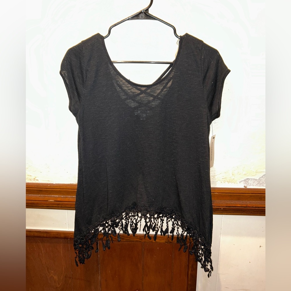 Black Asymmetrical Cap Sleeve T-Shirt